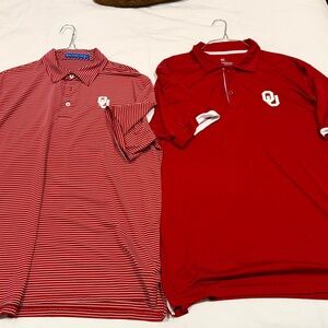 Red OU Oklahoma Sooners stripped and red polo’s- 2 SHIRTS. XL
